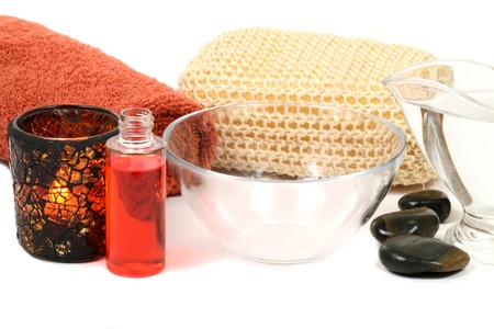 Spa accessories on white background - orange colourの写真素材