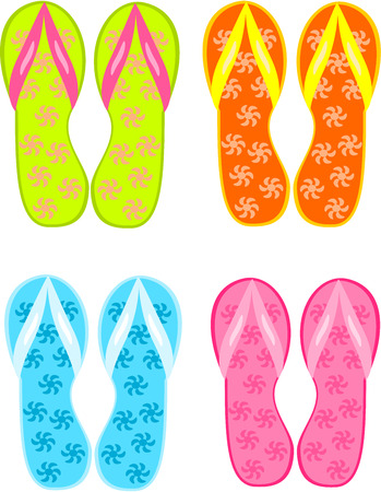 Four pairs of colorful flipflops - beach sandalsのイラスト素材