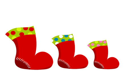 Red Christmas Santa boots in three sizes. illustrationのイラスト素材