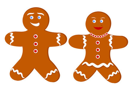 Gingerbread man and woman. Illustration of couple of cookiesのイラスト素材