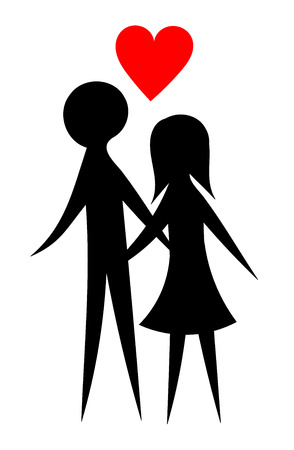 Happy young couple lovers silhouettesのイラスト素材