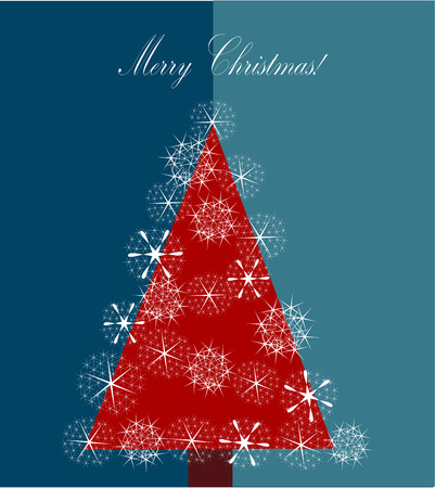 Christmas  background. Red Christmas tree with snowflakes over blueのイラスト素材