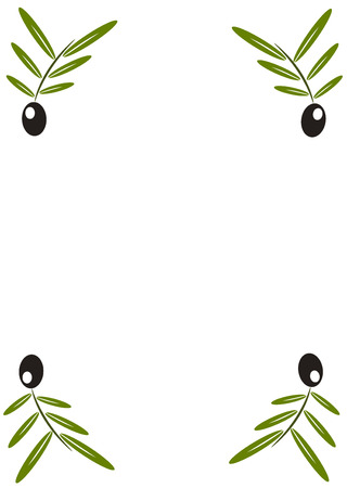 Black olive branches in corners of paper - vintage illustrationのイラスト素材