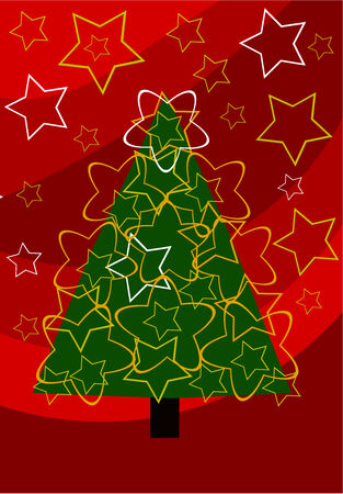 Christmas tree with lace golden ornaments over red background. illustrationのイラスト素材