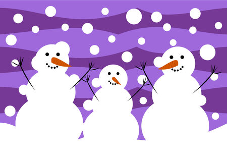 Three funny snowmen. Winter illustrationのイラスト素材