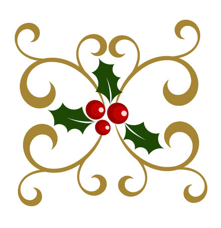 Holly berry symbol of Christmasl with decorative elements.  illustrationのイラスト素材