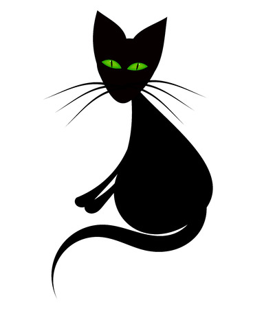 Black cat with green eyes sittingのイラスト素材