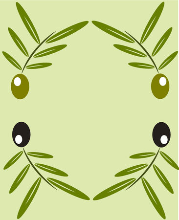 Black and green olive twigs frame. Copyspaceのイラスト素材