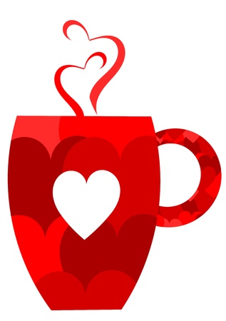 Red heart valentine mug. Vector illustrationのイラスト素材