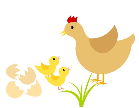Easter chicks and mother hen. Vector illustrationのイラスト素材