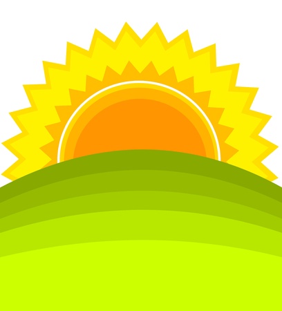 Sunrise over green hill. のイラスト素材