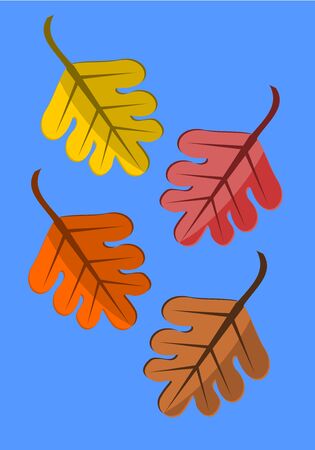 Four colorful autumnal leaves falling down over blue sky. Vector illustrationのイラスト素材