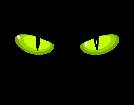 Green dangerous wild cat eyes in darknessのイラスト素材