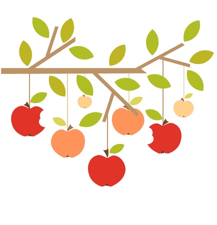 Apples on tree branch. Autumn vector illustrationのイラスト素材