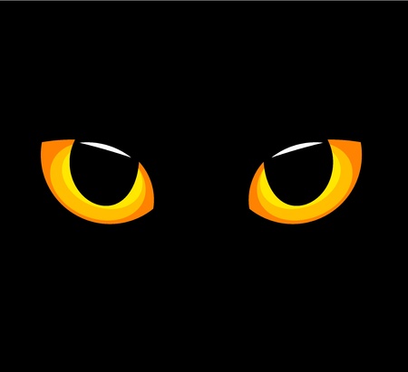 Hypnotic yellow cat eyes in darkness. Vector illustrationのイラスト素材