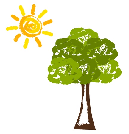 Tree and sun painting. illustrationのイラスト素材