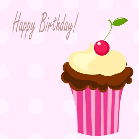 Birthday cupcake with cherry. Vector illustrationのイラスト素材