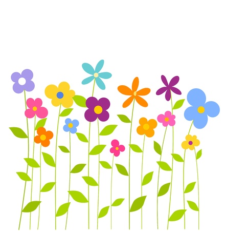 Cheerful fantasy spring flowers growing. Vector illustrationのイラスト素材