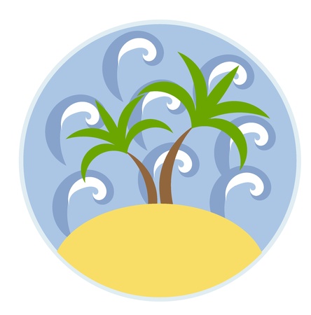 Sea, palm trees and beach. Travel emblemのイラスト素材