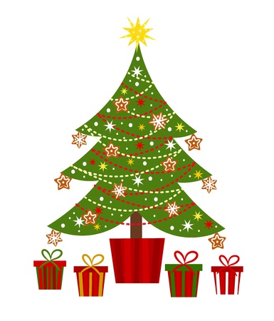 Decorated Christmas tree and presentsのイラスト素材