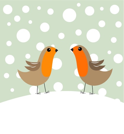 Couple of robin birds in winter sceneryのイラスト素材