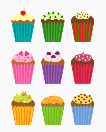 Various flavors of cupcakes - vector collectionのイラスト素材