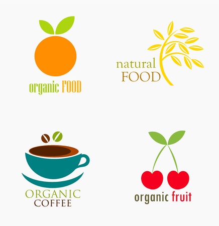 Set of organic and natural food symbols. Vector illustrationのイラスト素材