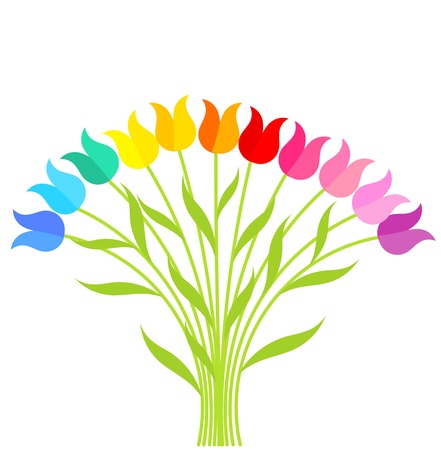Bouquet of multicolor tulip flowers. Vector illustrationのイラスト素材