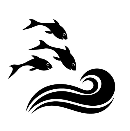 Happy fish jumping to the water illustrationのイラスト素材