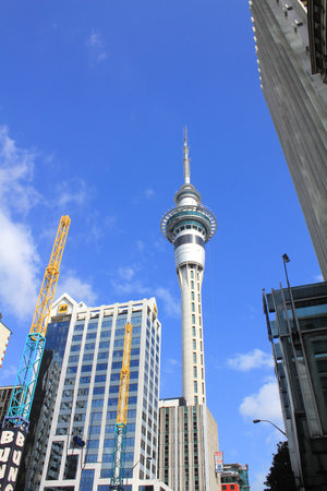 AUCKLAND, NEW ZEALAND - OCTOBER 5 : Sky Tower on October 5, 2012 in Auckland, New Zealand. Sky Tower is 328 metres tall and is the tallest building in the Southern Hemisphereのeditorial素材