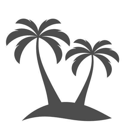 Palm trees sihouette on island. Vector illustration