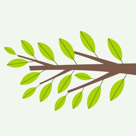 Spring tree branch, fresh green leaves growing. Vector illustrationのイラスト素材