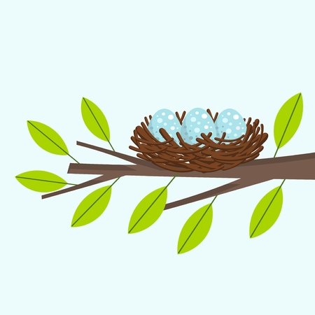 Bird nest on the tree branch. Vector illustrationのイラスト素材