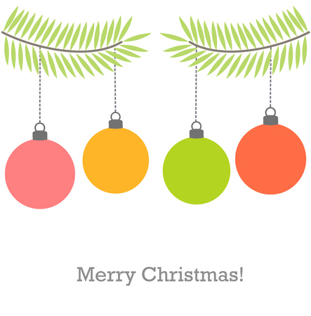 Christmas baubles on fir branch background. Vector illustrationのイラスト素材