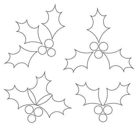 Holly berry line icons set.のイラスト素材