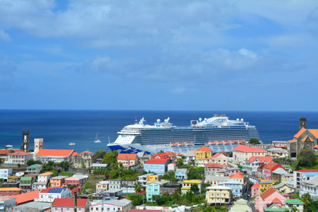 GRENADA, CARIBBEAN - MARCH 25, 2017 : Royal Princess ship in Saint George port. Royal Princess is operated by Princess Cruises line and has a capacity of 3600 passengersのeditorial素材