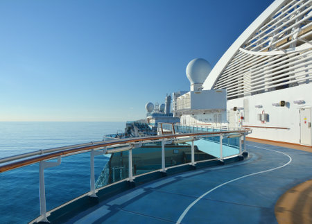 CARIBBEAN SEA - MARCH 28, 2017 : Jogging track on open deck of Royal Princess ship. Royal Princess is operated by Princess Cruises line and has a capacity of 3600 passengersのeditorial素材