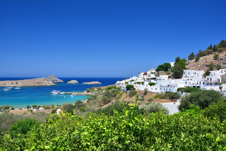 Lindos town on Greek Rhodes islandの写真素材