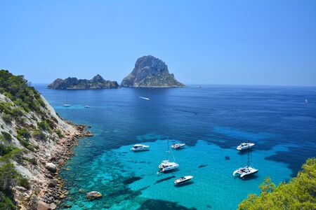Es Vedra island, scenic view from Ibizaの写真素材