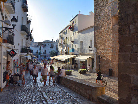 IBIZA, SPAIN - JULY 16, 2017 : People walking in the Eivissa old town on Ibiza islandのeditorial素材
