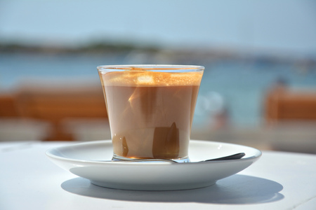 Espresso macchiato in the beach cafeの写真素材