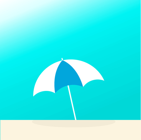 Blue parasol on the beach. Summer time background illustrationのイラスト素材