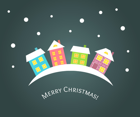 Winter colorful houses Christmas greeting card. Vector illustrationのイラスト素材