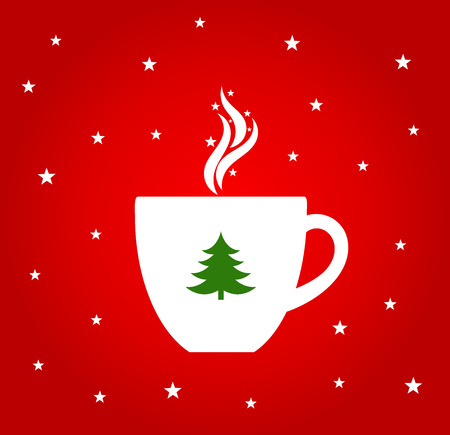 Christmas hot coffee or chocolate cup on red background. Vector illustrationのイラスト素材