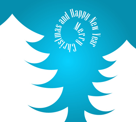 White Christmas trees on blue background greeting card. Vector illustrationのイラスト素材