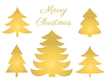 Christmas trees set icons, golden color. Vector illustrationのイラスト素材
