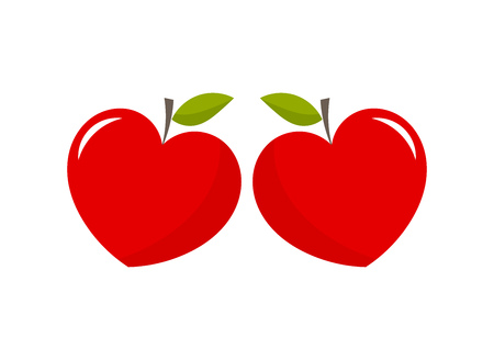 Red heart shaped apples. Vector illustrationのイラスト素材