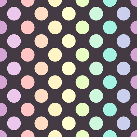 Pastel colors polka dots on dark background. Vector illustrationのイラスト素材