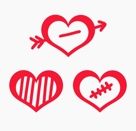 Three symbolic hearts icons. Vector illustrationのイラスト素材