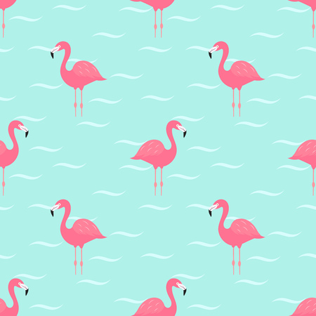 Flamingos in water. Seamless vector patternのイラスト素材